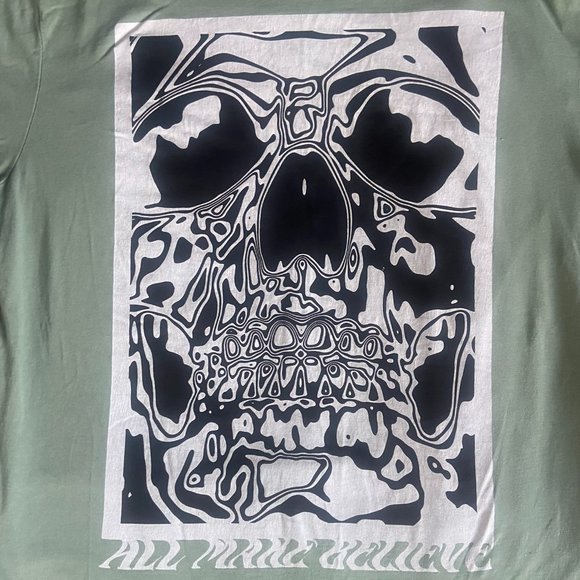 H&M (Size M) "All Make Believe" Mint Green Skull T-Shirt - Picture 2 of 5